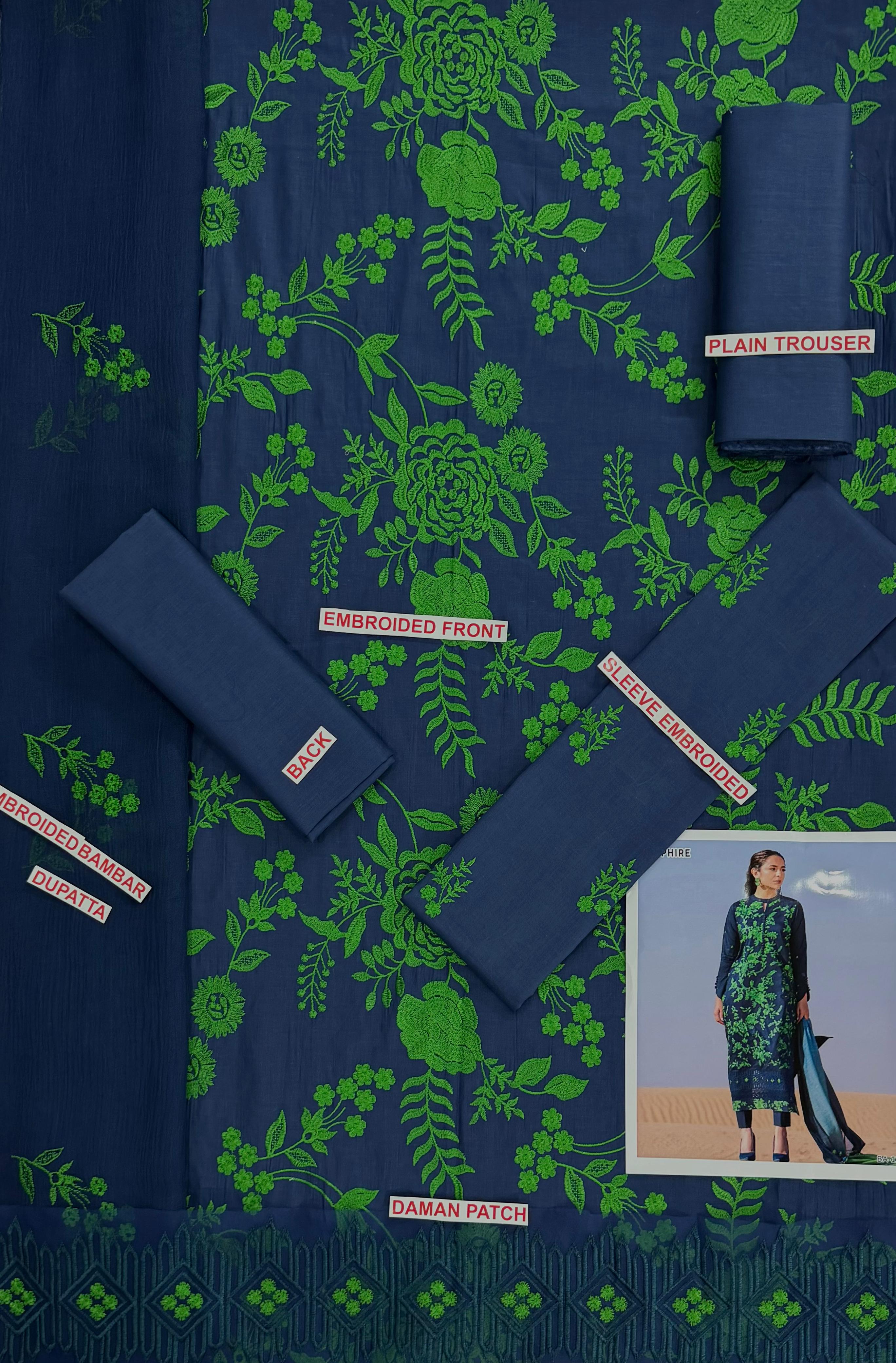 SAPPHIRE EMBROIDERED 3PC LAWN