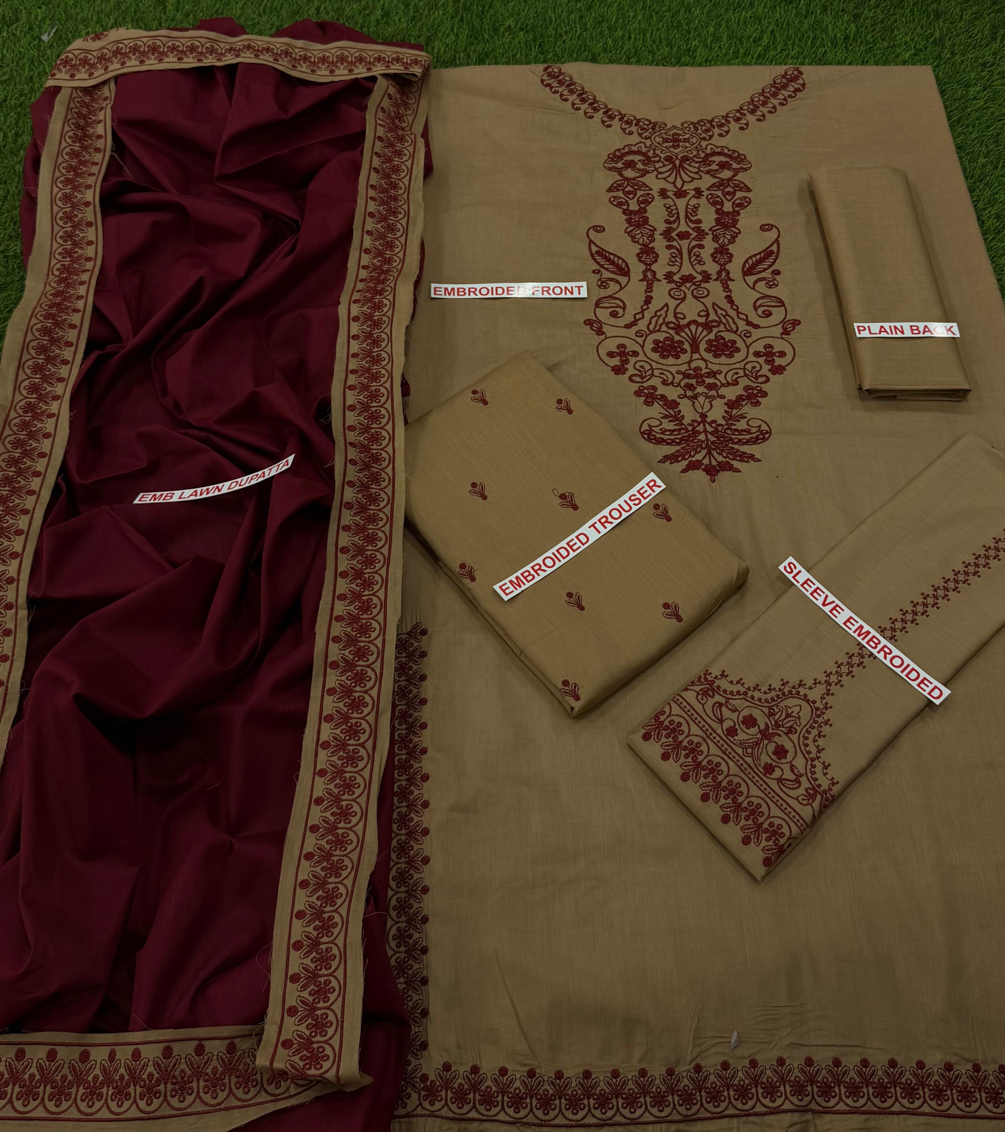 BROQUE EMBROIDERED 3PC LAWN