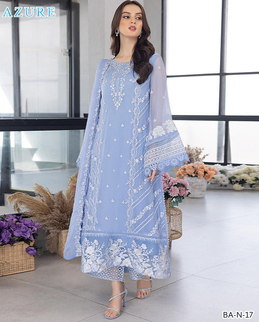 AZURE EMBROIDED LAWN 3PC