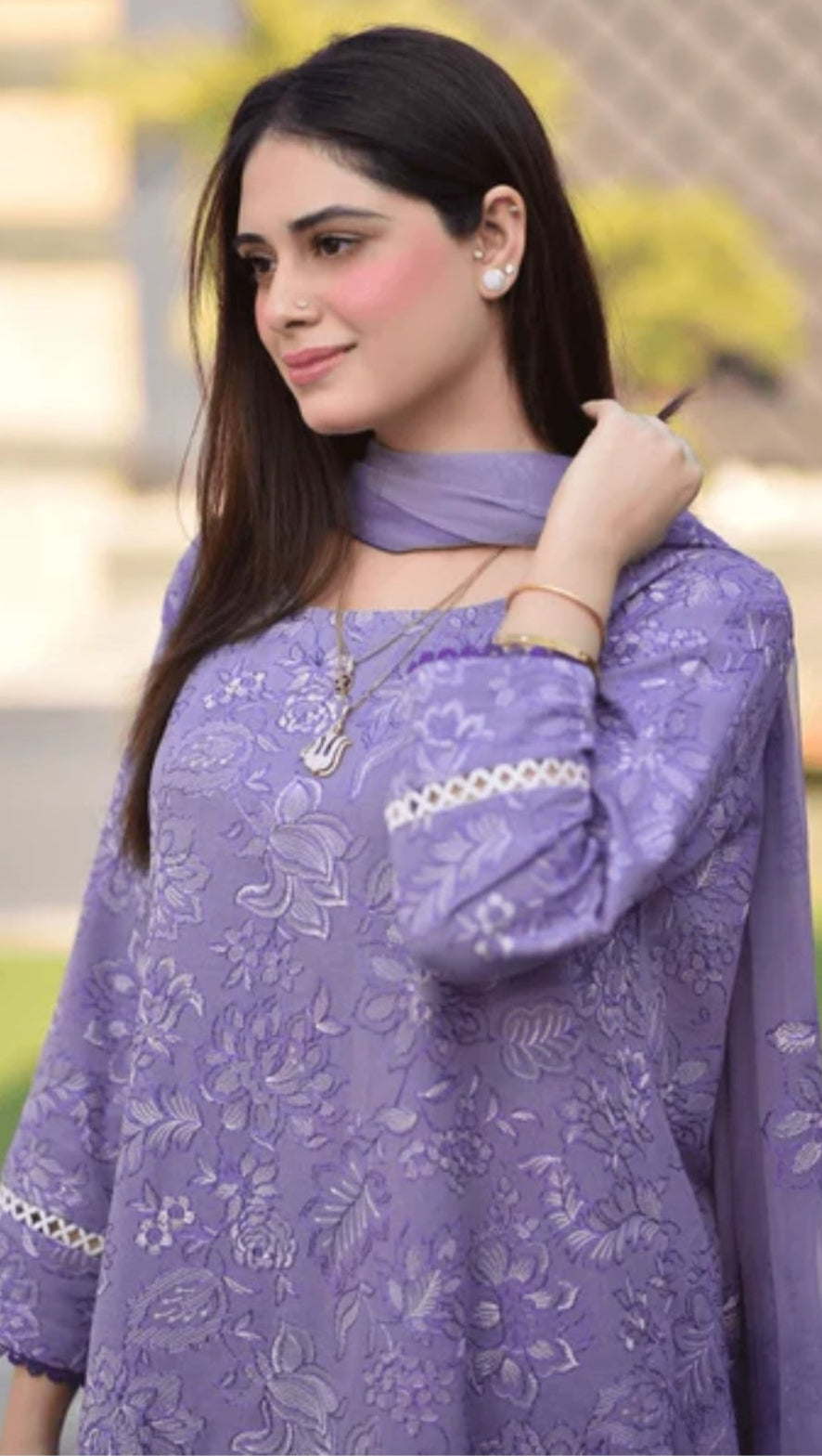 BAREEZE EMBROIDERED 3PC LAWN