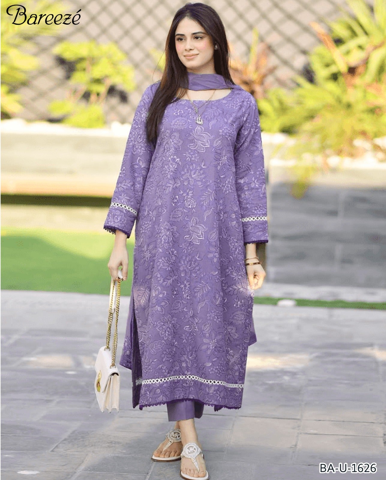 BAREEZE EMBROIDERED 3PC LAWN