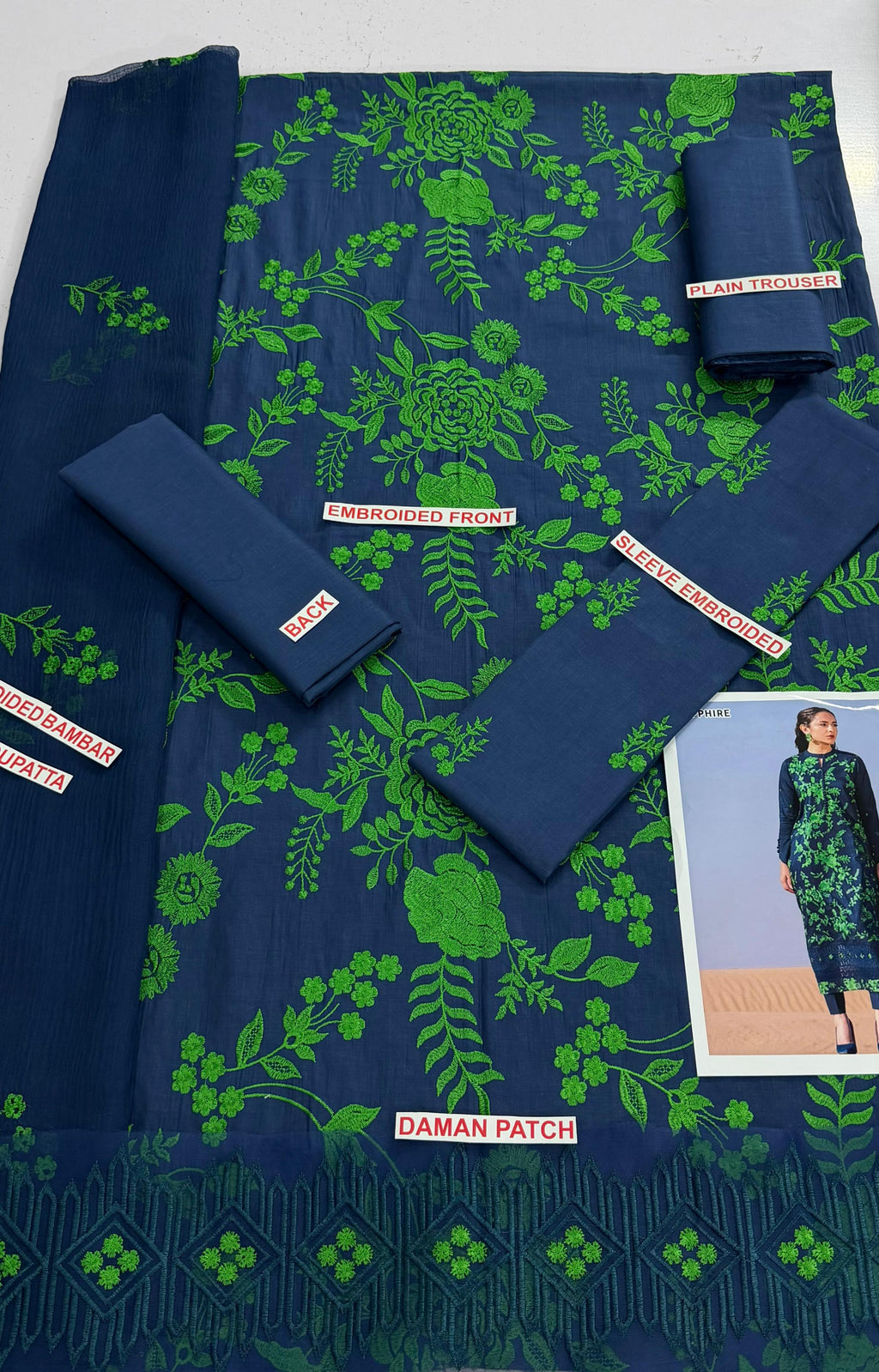 SAPPHIRE EMBROIDERED 3PC LAWN